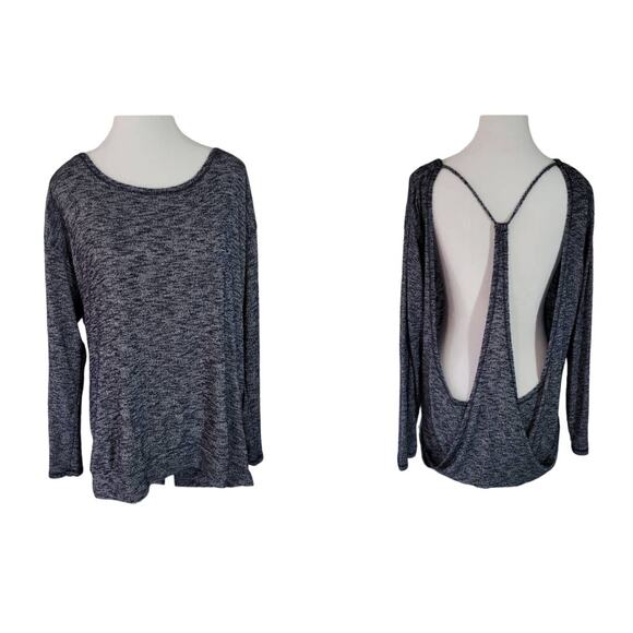 Elan Size EST L Open Back Off Shoulder Grey White Blended Sweater Casual - Picture 1 of 8